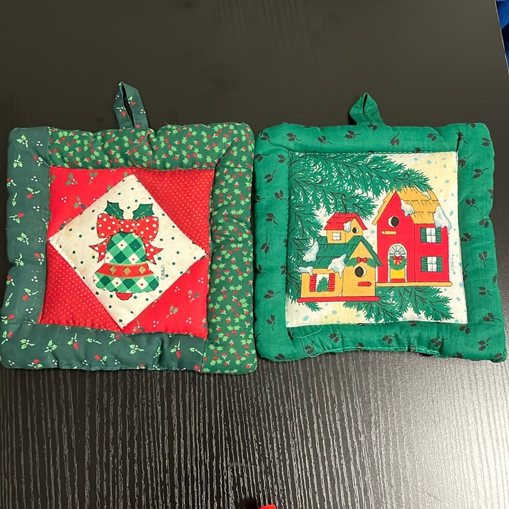 Green Christmas decorative pot holders set of 2